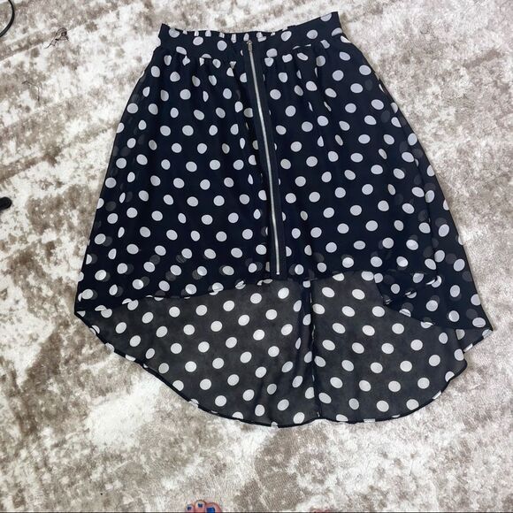 D-signed Disney high low black & white polka dot light weight skirt SZ L zip up - Picture 7 of 9